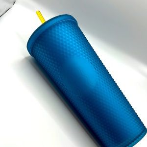 Starbucks Blue W/ yellow straw Studded cup